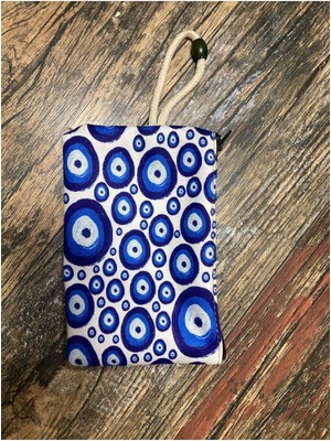 Street Bag  nazar Boncuğu Desenli Baskılı Kalemlik , El Çantas , Baskılı Bez Çanta , Makyaj Çantası