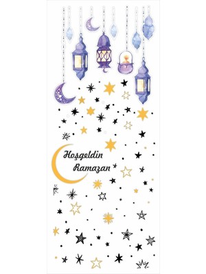 Passpano Hoşgeldin Ramazan Renkli Fener Sarkıt Cam Duvar Dekorasyon Sticker Seti