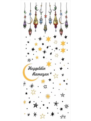 Passpano Hoşgeldin Ramazan Renkli Fener Sarkıt Cam Duvar Dekorasyon Sticker Seti