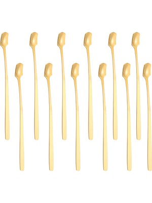 Chavin Çelik 17 cm Gold 12 Adet Uzun Kahve ve Smoothie Karıştırma Kaşığı CIN577SR-12