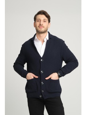 Alexander Gardi V Yaka Düğmeli Triko Ceket Lacivert Düz Desenli Uzun Kol %34 Yün %11 Akrilik %55 Polyester