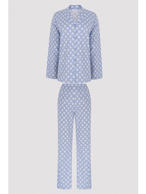 Penti Base Mavi Floral Gömlek Pantolon Pijama Takımı