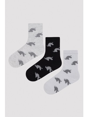 Penti Kız Çocuk Parıltı Detaylı Dark Unicorn 3 lü Soket Çorap