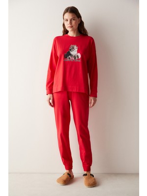 Penti Love Kırmızı Pantolon Pijama Takımı