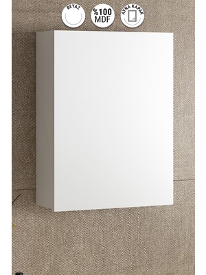 Özceden Yıldız 45 cm Beyaz Mdf Aynalı Asma Banyo Üst Dolabı