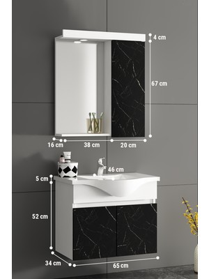 Özceden Yıldız 65 cm Beyaz-Royal Mermer Mdf Seramik Lavabolu Asma Banyo Dolabı Takımı