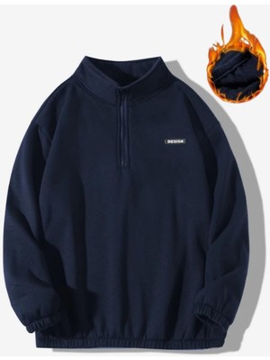 Ghassy Co. Erkek Yarım Fermuarlı Oversize Bel ve Kol Lastikli Içi Polarlı Sweatshirt