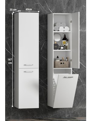 Özceden 40*167 cm Üst Kapaklı Mdf Beyaz Sepetli