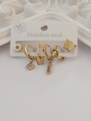 Vanessa Jewelry Accessories Çoklu 6'lı Gold Çelik Küpe