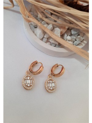 Vanessa Jewelry Accessories Zirkon Taş Detay Baget Çelik Küpe