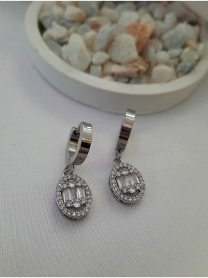 Vanessa Jewelry Accessories Zirkon Taş Detay Baget Çelik Küpe