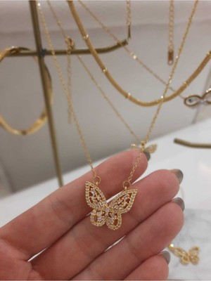 Vanessa Jewelry Accessories Zirkon Taş Kelebek Detay Çelik Kolye