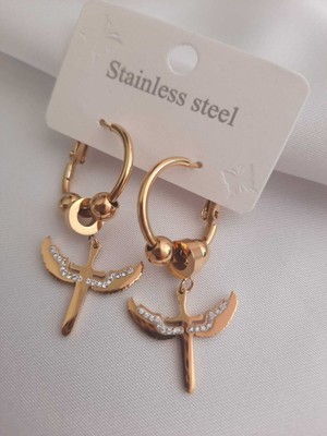 Vanessa Jewelry Accessories Melek Kanat Detay Çelik Küpe