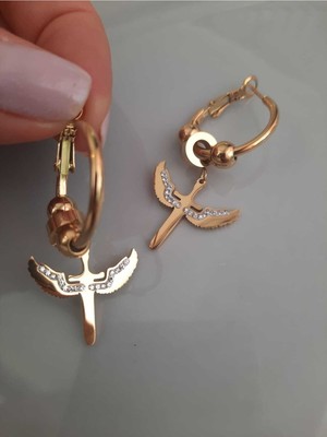 Vanessa Jewelry Accessories Melek Kanat Detay Çelik Küpe