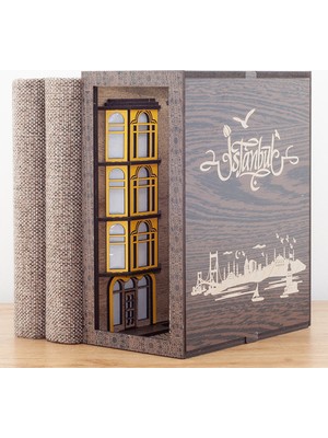 Woodenreal Istanbul Galata Kulesi Retro Book Nook Kitap Köşesi Işıklı Kitap Tutucu