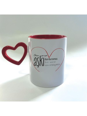 Mor Mürekkep Ölüm Gerçek Aşkı Durduramaz Baskılı Kırmızı Boş Kalp Kulplu Mega Kupa