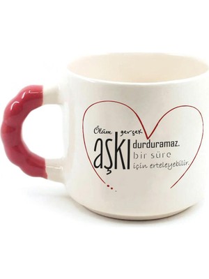 Mor Mürekkep Ölüm Gerçek Aşkı Durduramaz Baskılı Kırmızı Kulplu Boncuk Kupa