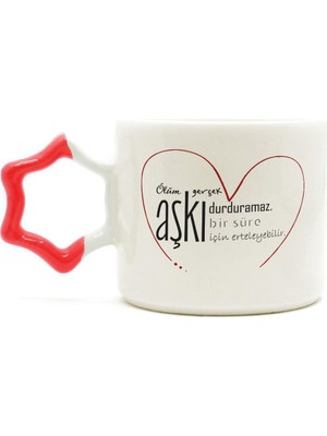 Mor Mürekkep Ölüm Gerçek Aşkı Durduramaz Baskılı Kırmızı Kulplu Yıldız Kupa