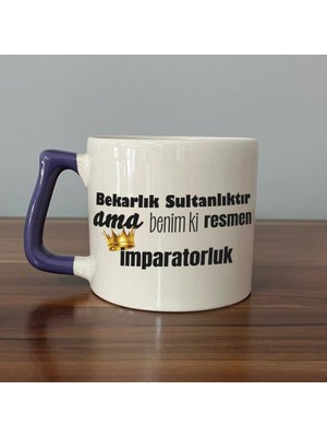 Mor Mürekkep Bekarlık Sultanlıktır Ama Baskılı Mor Kulplu D Kupa