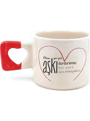 Mor Mürekkep Ölüm Gerçek Aşkı Durduramaz Baskılı Kırmızı Kulplu Kalp Kupa