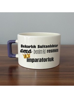 Mor Mürekkep Bekarlık Sultanlıktır Ama Baskılı Mor Kulplu C Fincan