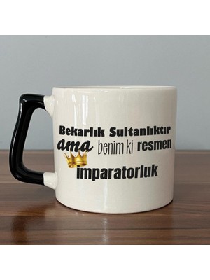 Mor Mürekkep Bekarlık Sultanlıktır Ama Baskılı Siyah Kulplu D Kupa