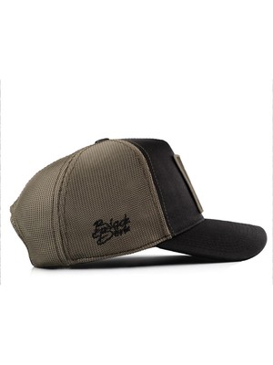 Black Börk  V1 Trucker 7 Numara - 5sh Kod Logolu Unisex Siyah-Haki Cordura Kumaş Şapka (Cap)