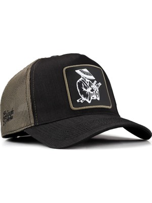 Black Börk  V1 Trucker Samuray - 13SH Kod Logolu Unisex Siyah-Haki Cordura Kumaş Şapka (Cap)