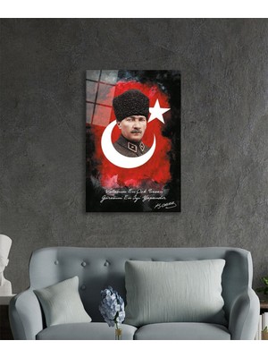 Pi Dekorasyon Vatanını En Çok Seven Görevini En Iyi Yapandır Atatürk Türk Bayrağı Cam Tablo, Ev Ofis Duvar Dekoru