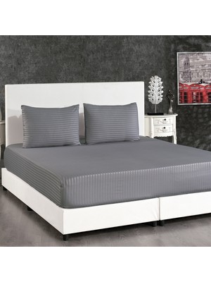 Alena Home Pamuklu 180X200 Çift Kişilik Çizgili Lastikli Çarşaf Seti