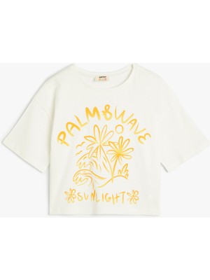 Koton Tişört Tropik Baskılı Kısa Kollu Bisiklet Yaka Pamuklu