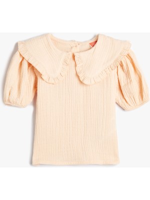 Koton Bebe Yaka Bluz Fırfır Detaylı Kısa Kollu
