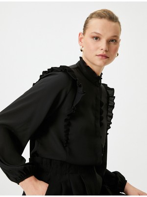 Koton Şifon Gömlek Balon Kollu Fırfırlı Düğmeli Regular Fit