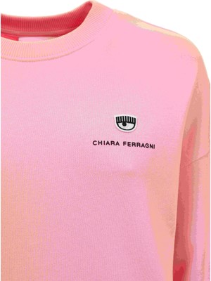 Chiara Ferragni Bisiklet Yaka Düz Lila Kadın Sweatshirt 75CBIT01