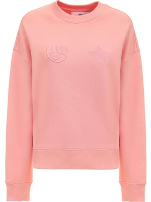 Chiara Ferragni Bisiklet Yaka Düz Pembe Kadın Sweatshirt 75CBIT05
