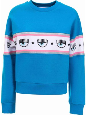 Chiara Ferragni Bisiklet Yaka Baskılı Mavi Kadın Sweatshirt 75CBIF03