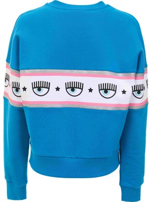 Chiara Ferragni Bisiklet Yaka Baskılı Mavi Kadın Sweatshirt 75CBIF03