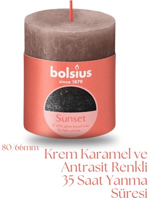 Bolsius Krem Karamel Ve Antrasit Renkli Rustik Sütun Mum - 80mm/66mm - 35 Saat Yan Ma Süresi (2'Li Paket)