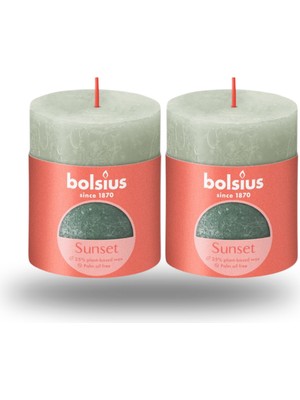 Bolsius Sisli Yeşil Ve Oksid Mavi Renkli Rustik Sütun Mum - 80mm/66mm - 35 Saat Yan Ma Süresi (2'Li Paket)