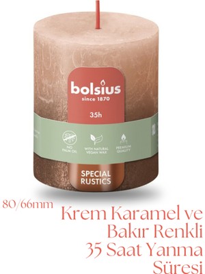 Bolsius Krem Karamel Ve Bakır Renkli Rustik Sütun Mum - 80mm/66mm - 35 Saat Yan Ma Süresi (2'Li Paket)