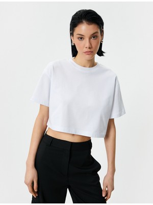 Koton Crop Tişört Bisiklet Yaka Kısa Kollu Pamuklu