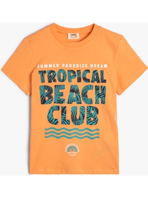 Koton Tişört Yaz Temalı Baskılı Kısa Kollu Bisiklet Yaka Pamuklu