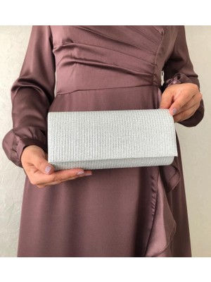 Sh Poly1 Abiye Çanta Clutch Portföy Askılı Omuz ve El Çantası Çupra Gümüş