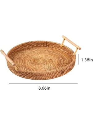 Shanhua Shop A1 Stili Hasır Saklama Sepeti Rattan Saklama Tepsisi El Dokuması Saplı Yuvarlak Sepet Rattan Tepsi Ekmek Meyve Yemek Kahvaltı Tepsisi (Yurt Dışından)