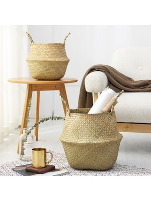 Shanhua Shop Yarım Turuncu Tarzı 32CM Hasır Depolama Sepeti Çiçek Sepetleri Çamaşır Depolama Dekoratif Sepet Rattan Saksı Bahçe Yetiştiricilerinin Ev Organizatör (Yurt Dışından)