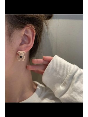 By Zeyna Aksesuar Kadın Vip Seri Minimal Ayıcık Model Özel Tasarım Marka Küpe Seti