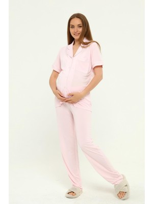 Likapa Önden Düğmeli Hamile Lohusa Mevsimlik Kısa Kol Pijama Takımı