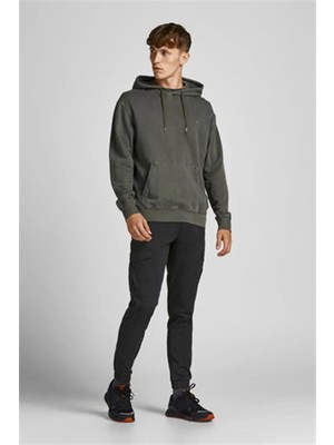 Jack & Jones 12186889_JPSTMARCO Jjjoe Cuffed Akm Normal Bel Düz Siyah Erkek Kargo Pantolon