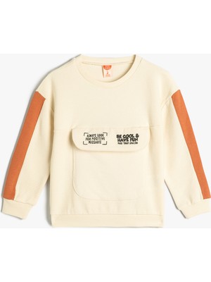 Koton Sweatshirt Uzun Kollu Cepli Baskılı Pamuklu