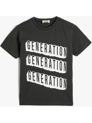 Koton Tişört Slogan Baskılı Kısa Kollu Bisiklet Yaka Pamuklu